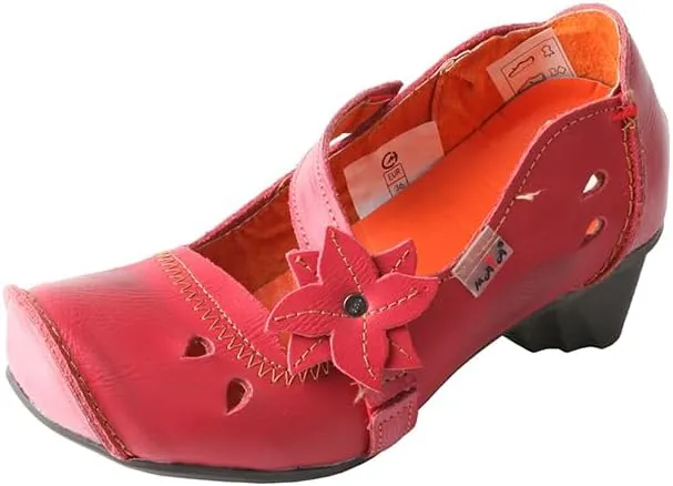 TMA EYES Women's Leather Soft Sole Comfort Low Heel Casual Shoes with Fish Mouth Design