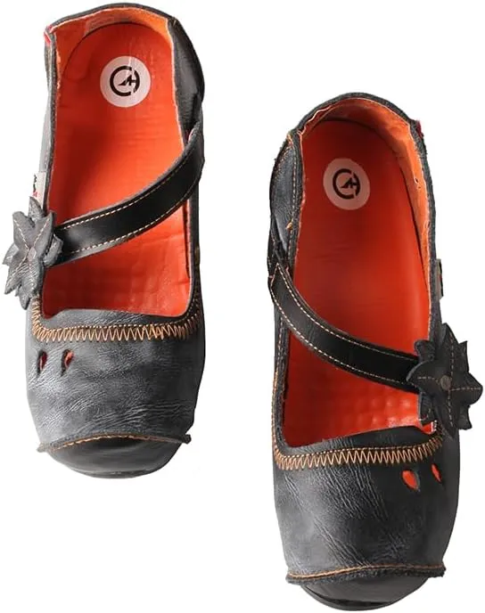TMA EYES Women's Leather Soft Sole Comfort Low Heel Casual Shoes with Fish Mouth Design