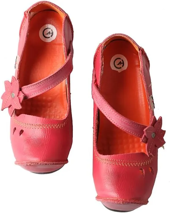 TMA EYES Women's Leather Soft Sole Comfort Low Heel Casual Shoes with Fish Mouth Design