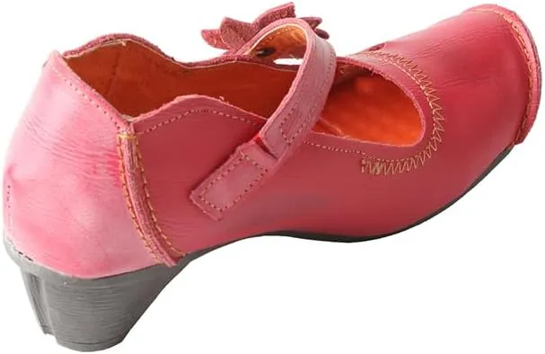 TMA EYES Women's Leather Soft Sole Comfort Low Heel Casual Shoes with Fish Mouth Design
