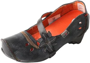 TMA EYES Women's Leather Soft Sole Comfort Low Heel Casual Shoes with Fish Mouth Design