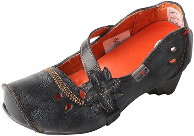 TMA EYES Women's Leather Soft Sole Comfort Low Heel Casual Shoes with Fish Mouth Design