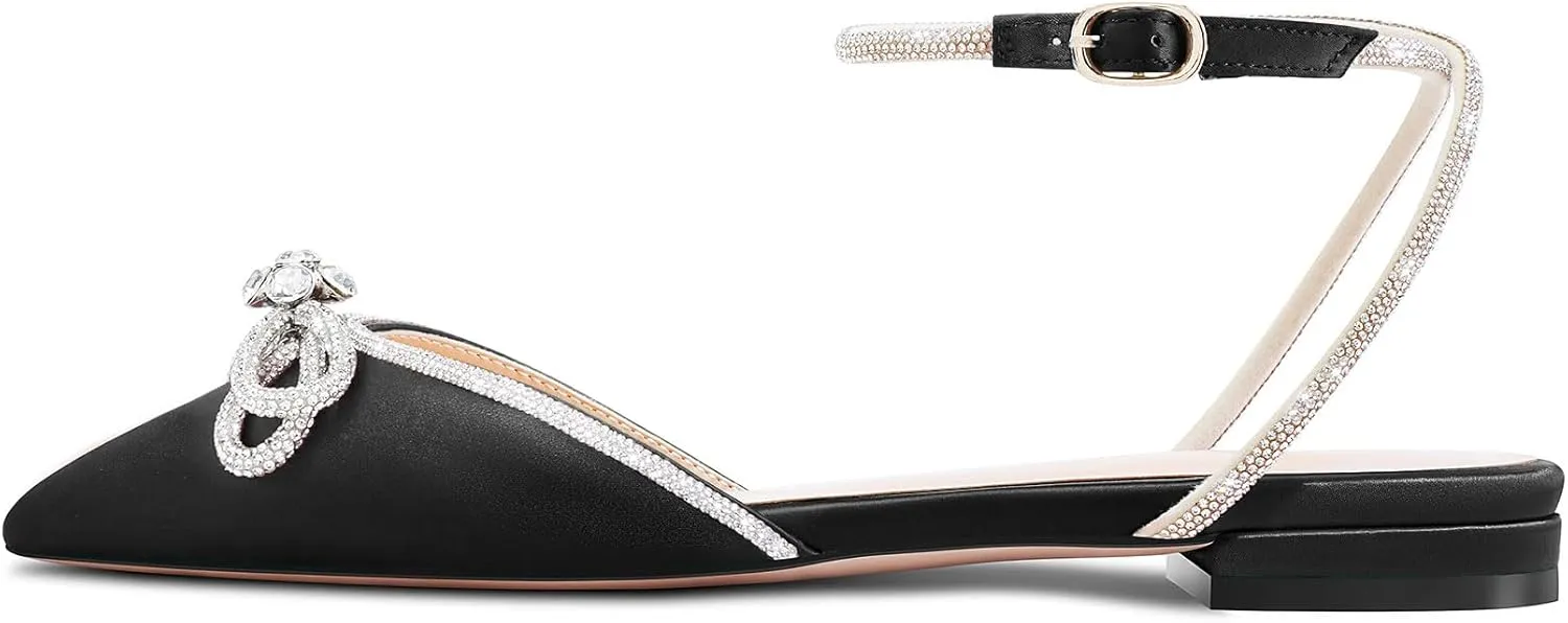 TNYNFBEB Womens Chunky Block Low Heel Pointed Toe Pumps Ankle Strap Buckle Rhinestone Crystal Party Glitter Cute 0.6 Inches Heels