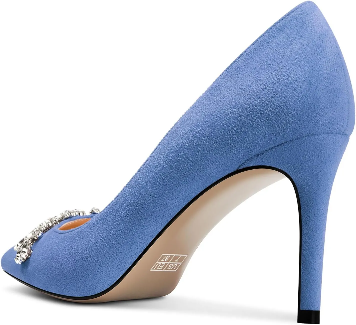 TNYNFBEB Womens Mid Heel Pointed Toe Pumps Slip-on Rhinestone Crystal Prom Wedding Summer Basic Classic Cute 3.2 Inches Heels