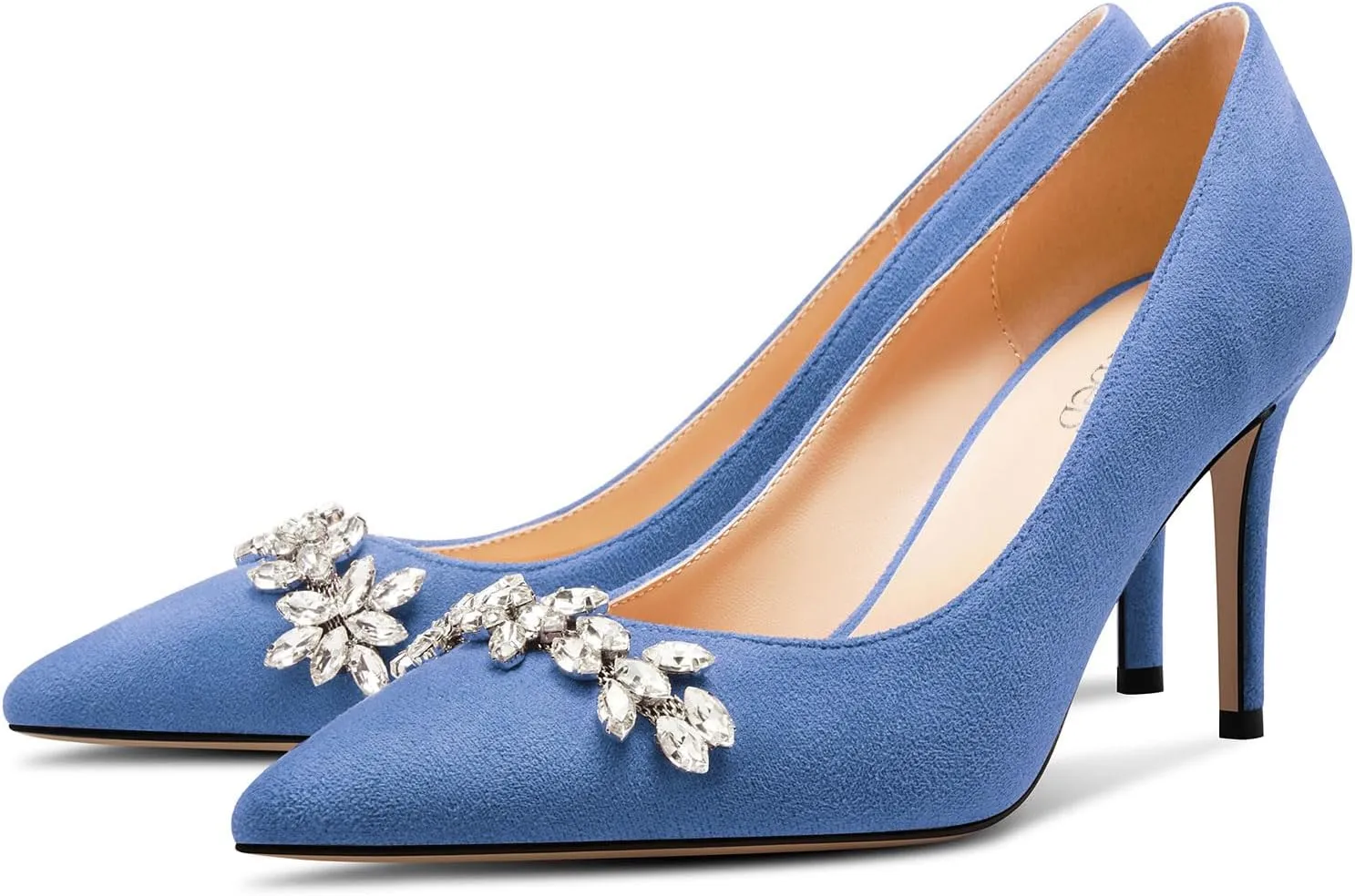 TNYNFBEB Womens Mid Heel Pointed Toe Pumps Slip-on Rhinestone Crystal Prom Wedding Summer Basic Classic Cute 3.2 Inches Heels