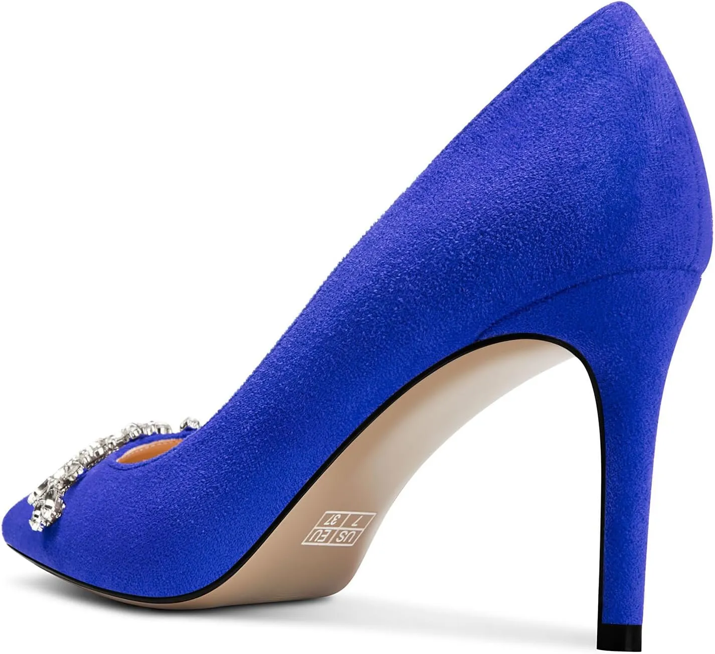 TNYNFBEB Womens Mid Heel Pointed Toe Pumps Slip-on Rhinestone Crystal Prom Wedding Summer Basic Classic Cute 3.2 Inches Heels