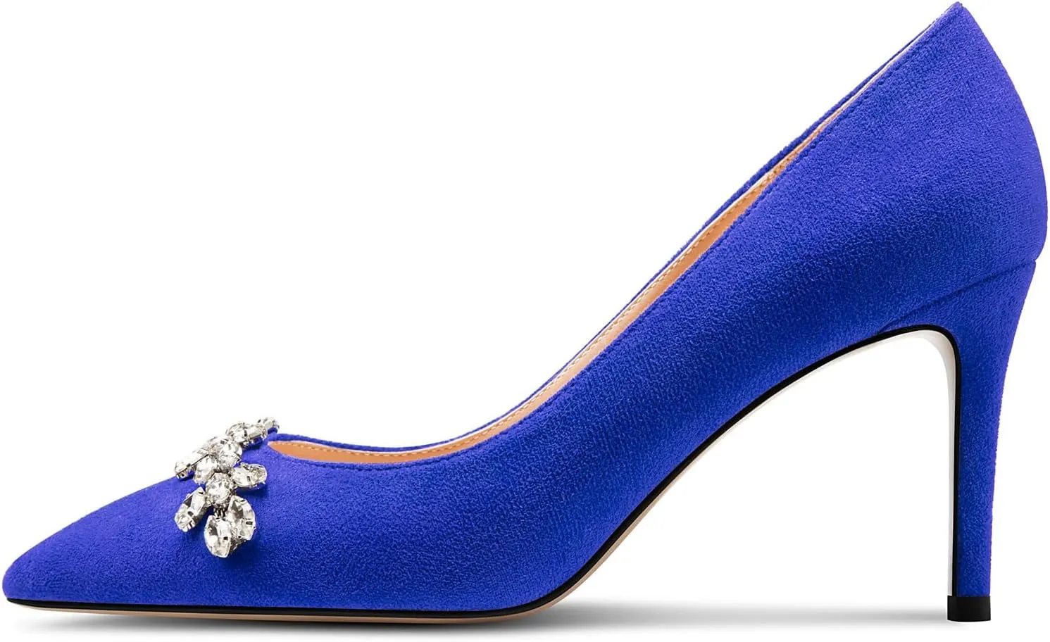 TNYNFBEB Womens Mid Heel Pointed Toe Pumps Slip-on Rhinestone Crystal Prom Wedding Summer Basic Classic Cute 3.2 Inches Heels