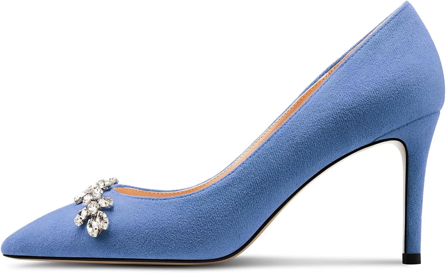 TNYNFBEB Womens Mid Heel Pointed Toe Pumps Slip-on Rhinestone Crystal Prom Wedding Summer Basic Classic Cute 3.2 Inches Heels