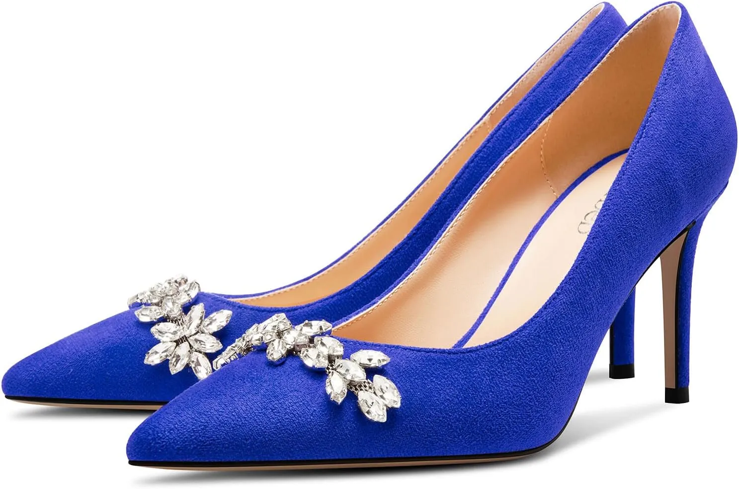 TNYNFBEB Womens Mid Heel Pointed Toe Pumps Slip-on Rhinestone Crystal Prom Wedding Summer Basic Classic Cute 3.2 Inches Heels