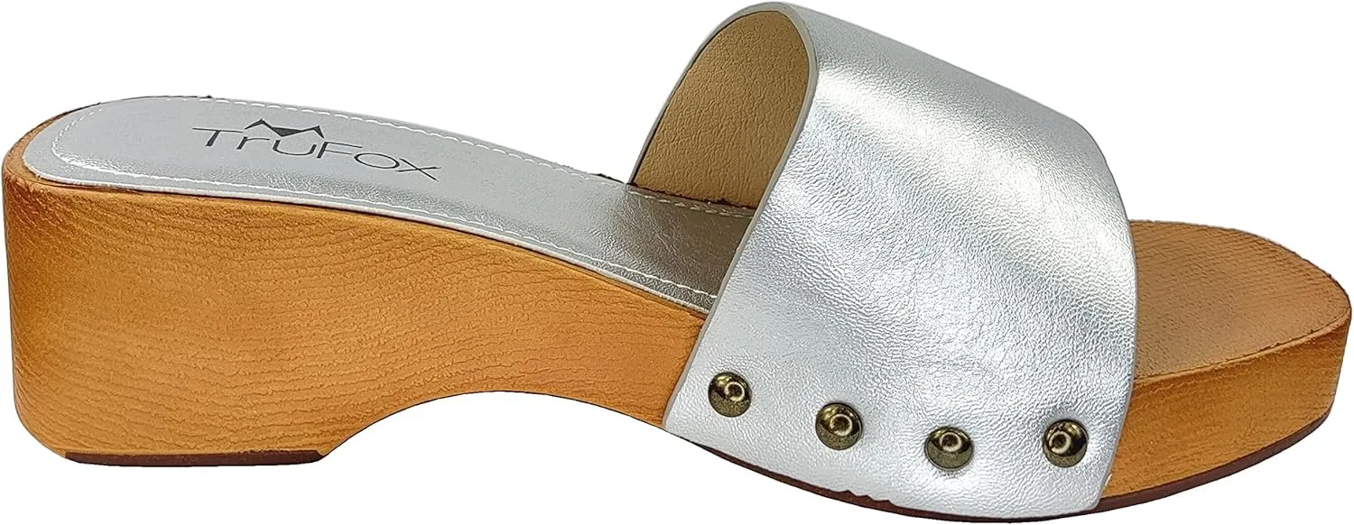TruFox Classic Slide Sandals Low Heel Lightweight Faux Wood
