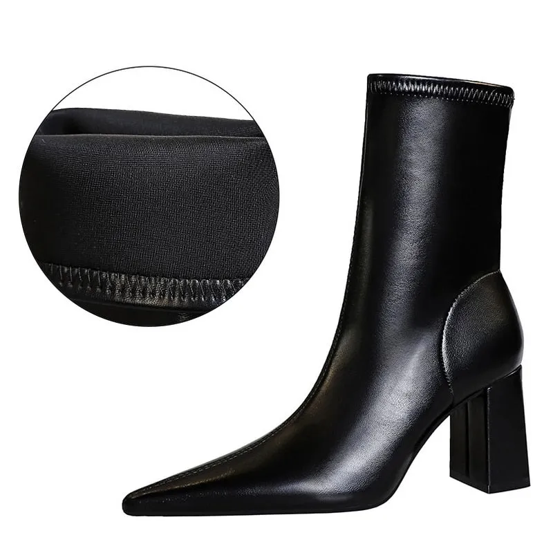 Vegan Leather Pointed Toe Ankle Boots
