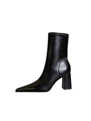 Vegan Leather Pointed Toe Ankle Boots