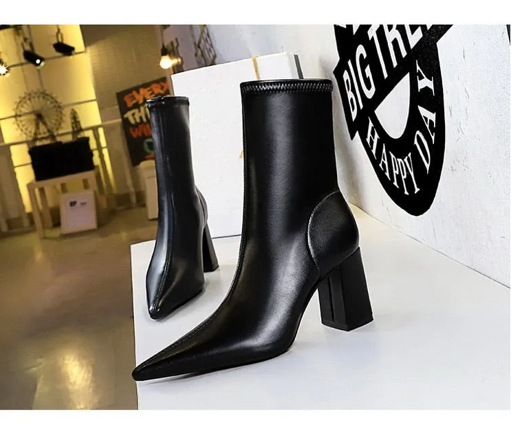 Vegan Leather Pointed Toe Ankle Boots