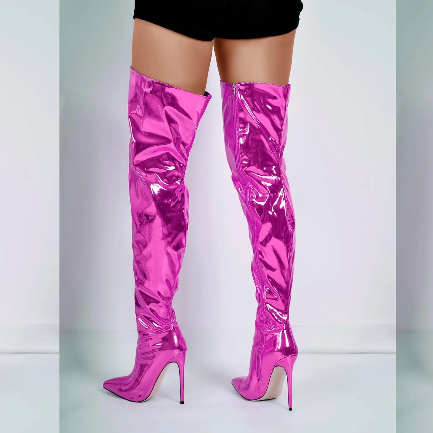 VERISSON Women's Over Knee Metallic Boots Point Toe Clorfulr Stiletto High Heels Zip up Thigh Booties