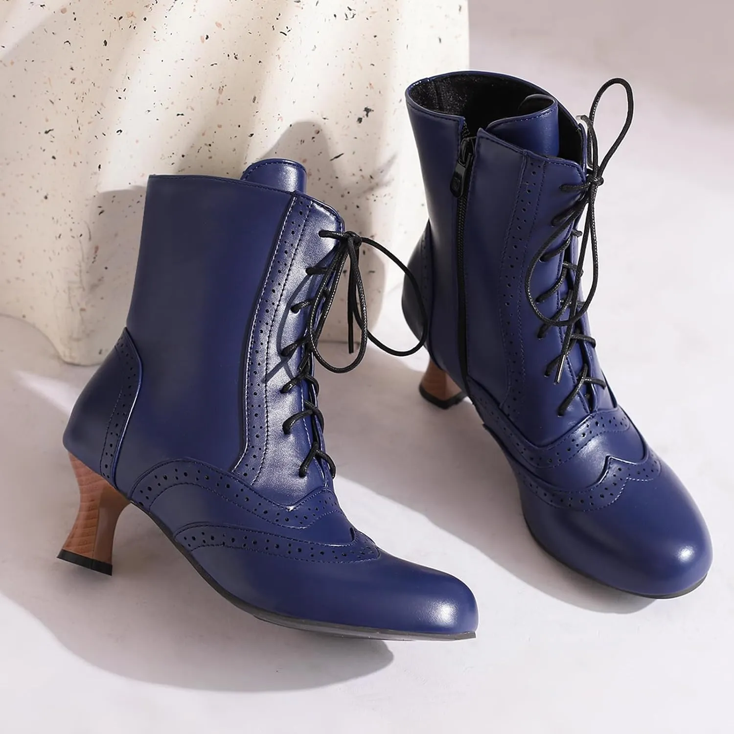 Victorian Boots for Women Vintage Lace Up Ankle Boots Costume Goth Booties Halloween Witch Stuff Cuban Heel Granny Boots