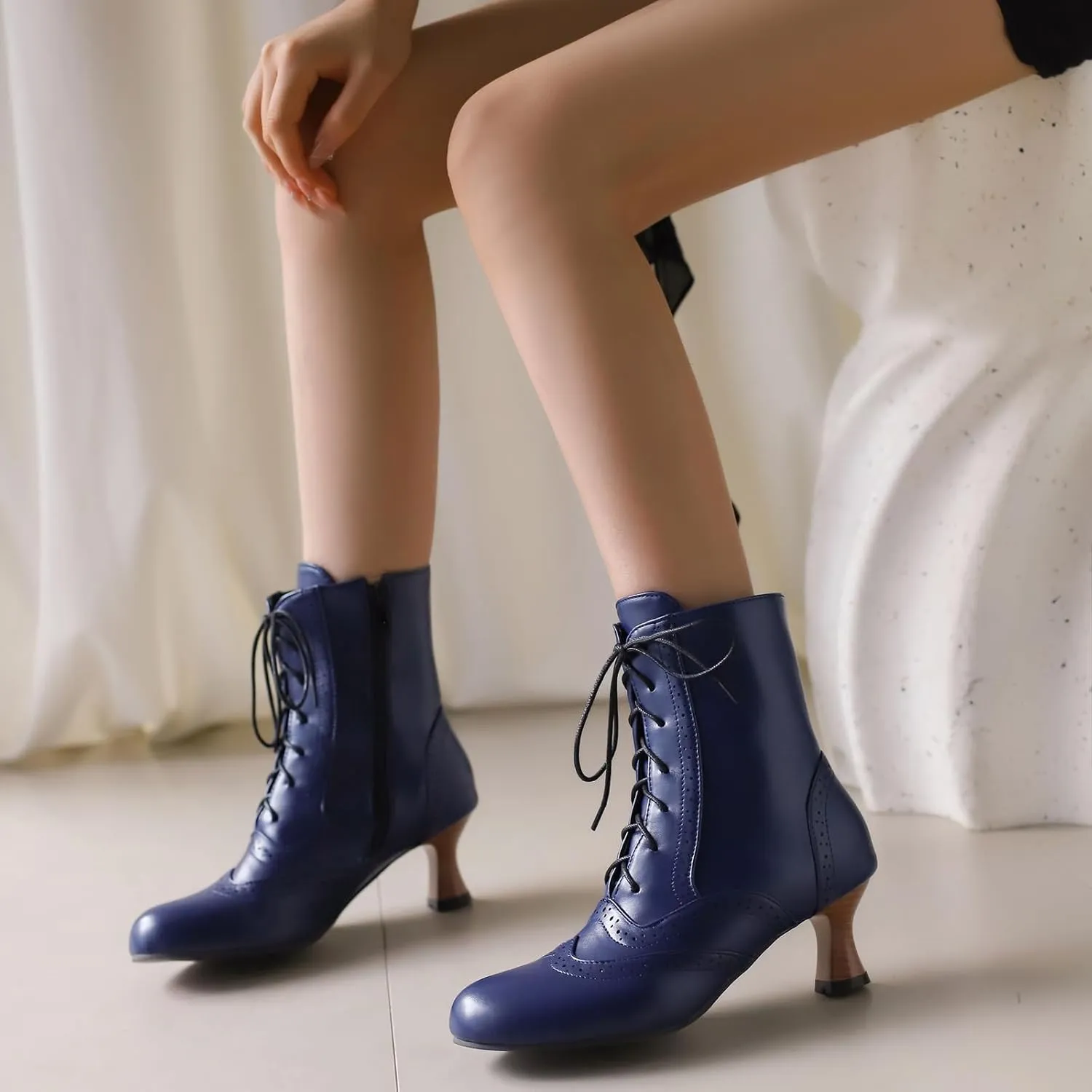 Victorian Boots for Women Vintage Lace Up Ankle Boots Costume Goth Booties Halloween Witch Stuff Cuban Heel Granny Boots