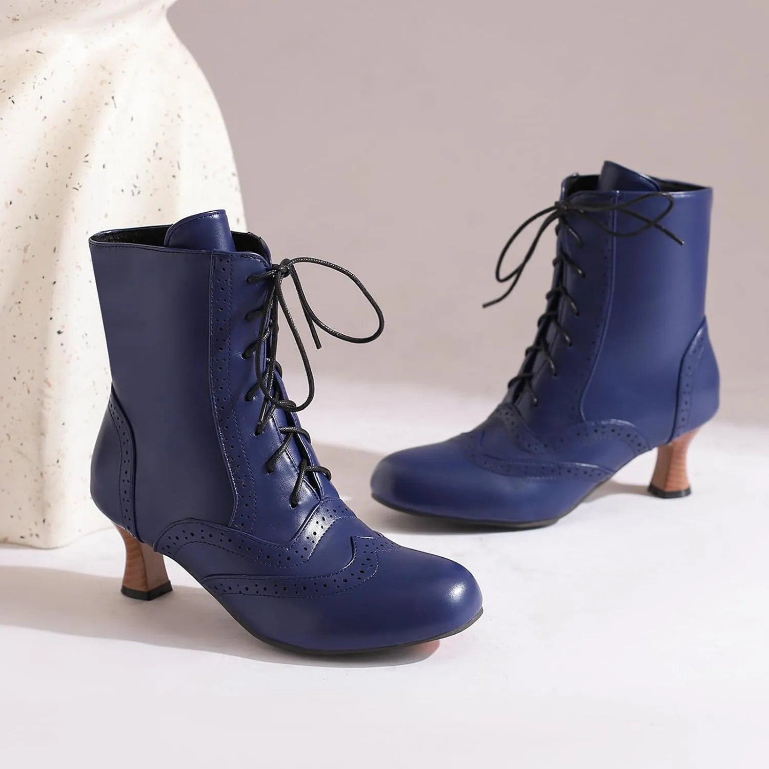 Victorian Boots for Women Vintage Lace Up Ankle Boots Costume Goth Booties Halloween Witch Stuff Cuban Heel Granny Boots
