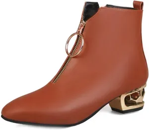 VOKLIN Women's Fashion Chelsea Ankle Boots Square Toe Metallic Zipper Sparkle Low Heel Dress Short Booties