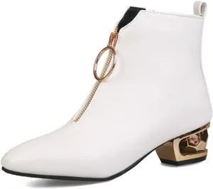 VOKLIN Women's Fashion Chelsea Ankle Boots Square Toe Metallic Zipper Sparkle Low Heel Dress Short Booties