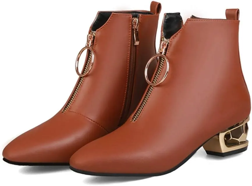 VOKLIN Women's Fashion Chelsea Ankle Boots Square Toe Metallic Zipper Sparkle Low Heel Dress Short Booties