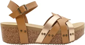 VOLATILE Womens Edna Cork Metallic Casual Sandals Casual Mid Heel 2-3" - Brown, Gold