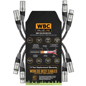 WBC-VALUELINE-2CS (22 AWG) - 4 Units - 6 Inch–Low-Capacitance Shielded Balanced Flexible Microphone, Active-Speaker & Interconnect Cables with Eminence Gold XLR Connectors