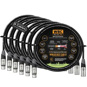 WBC-VALUELINE-2CS (22 AWG) - 6 Units - 2 Foot–Low-Capacitance Shielded Balanced Flexible Microphone, Active-Speaker & Interconnect Cables with Eminence Gold XLR Connectors