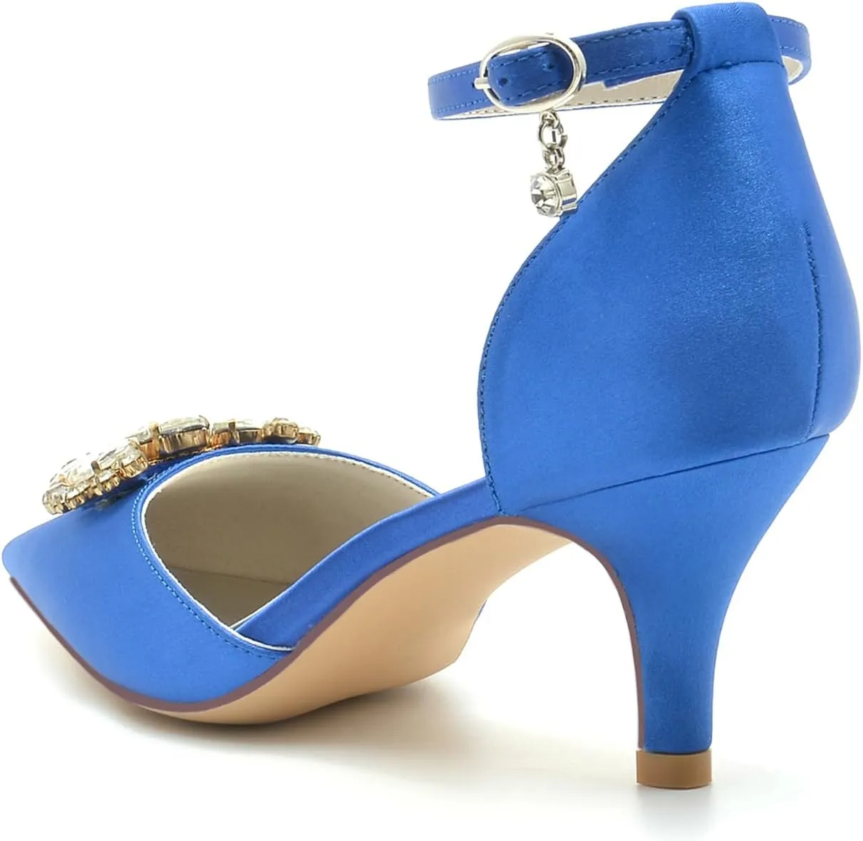 Wedding Shoes for Bride Glitter Wedding Women Ankle Strap Bridal Shoes Closed Toe Crystal Pointed Mid Heel