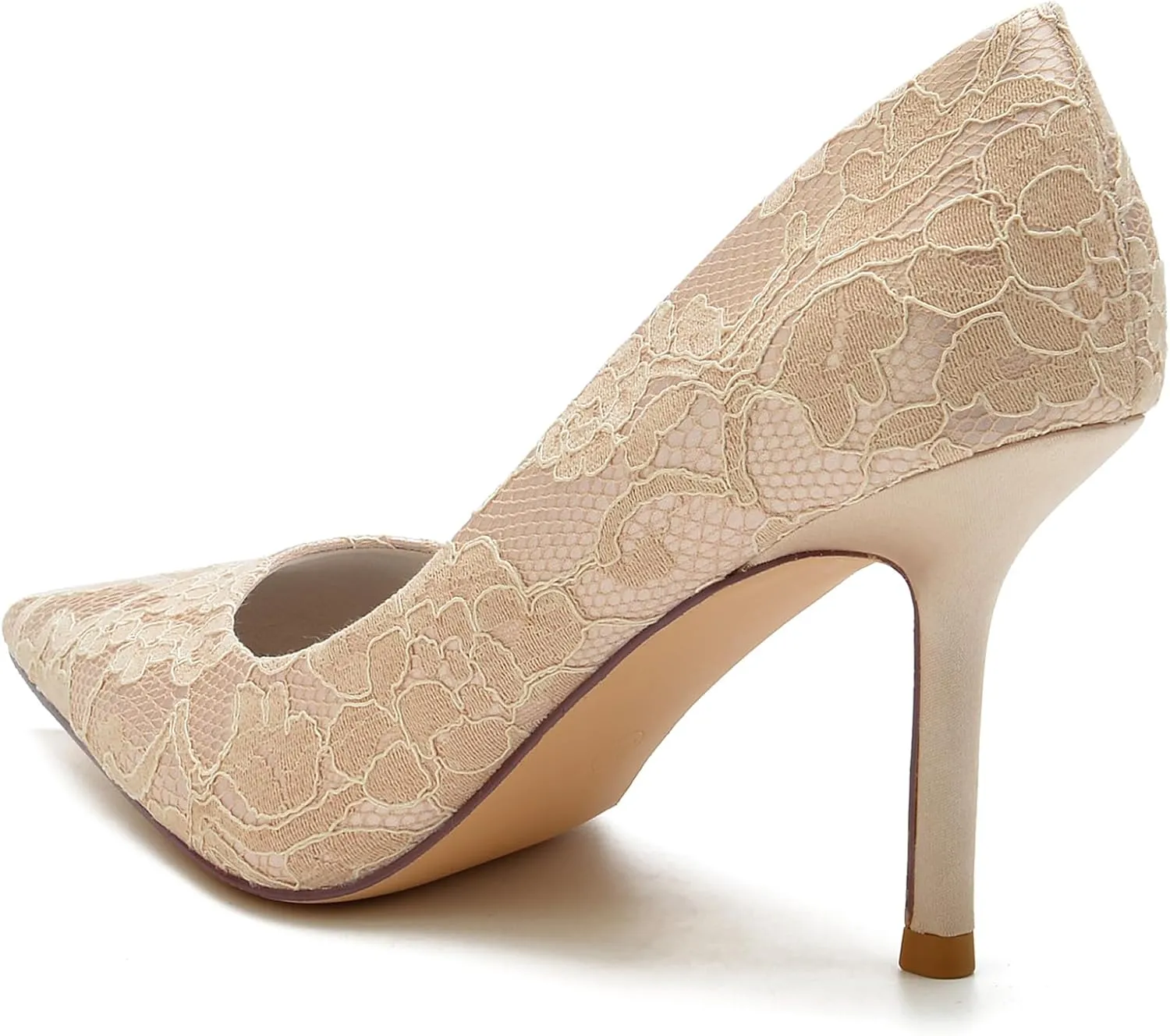 Women Closed Toe Heel Pumps Slip on Lace Satin Wedding Bridal Shoes Court Shoes Pointed Heel Wedding Sandals