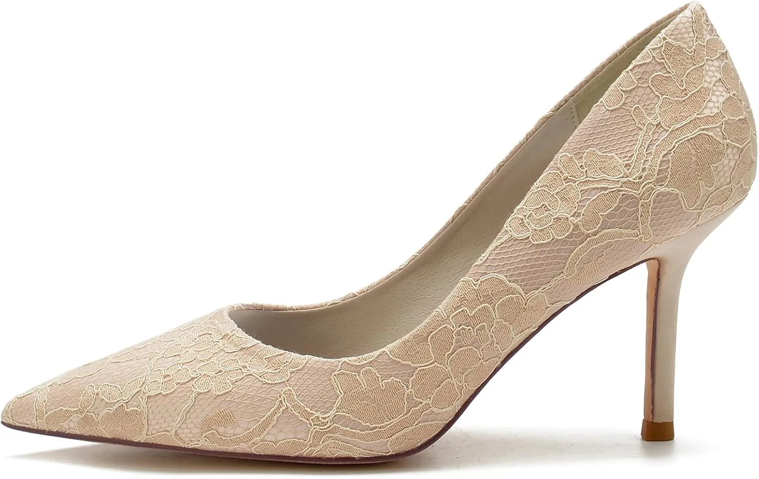 Women Closed Toe Heel Pumps Slip on Lace Satin Wedding Bridal Shoes Court Shoes Pointed Heel Wedding Sandals