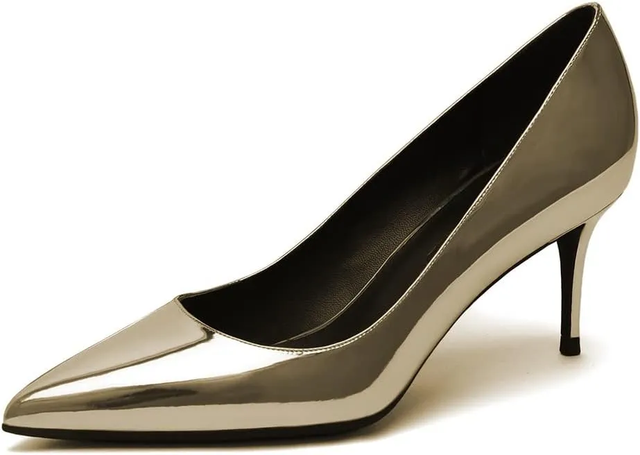 Women Fashion Pointed Toe Slip On Comfort Basic Kitten Heel Pumps Shoes
