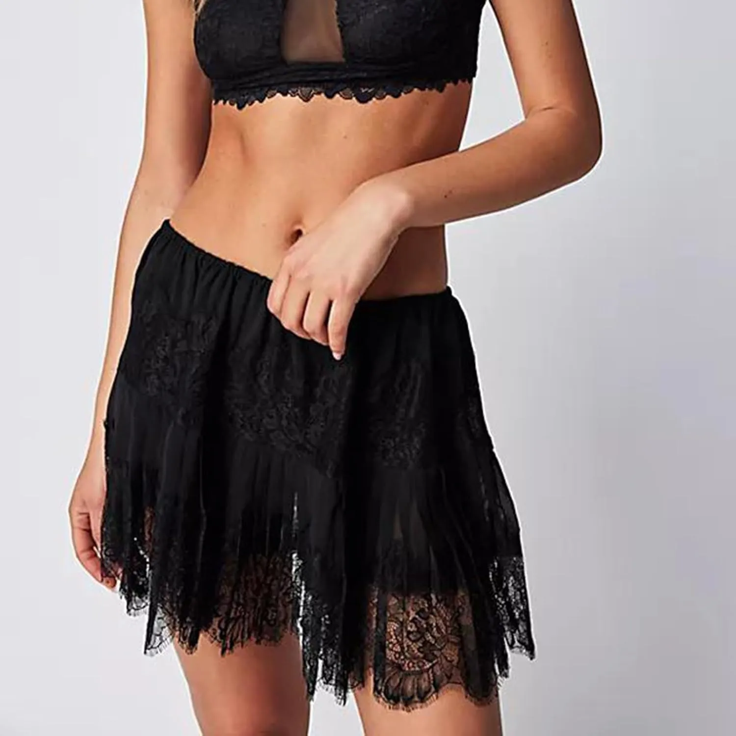 Women Floral Lace Skirts Ruffle Y2k Half Slip Skirts Swing Fairy Mesh Mid Rise Layered Mini Skirts