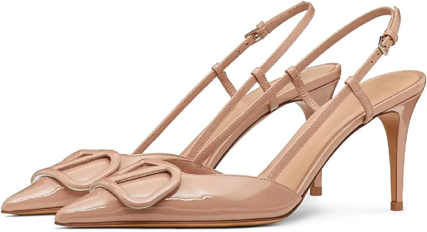 Women Heeled Slingback Sandals Closed Pointed Toe Stiletto High Heels Patent Leather Pumps Slip-On Backless Evening Prom Party Dress Shoes