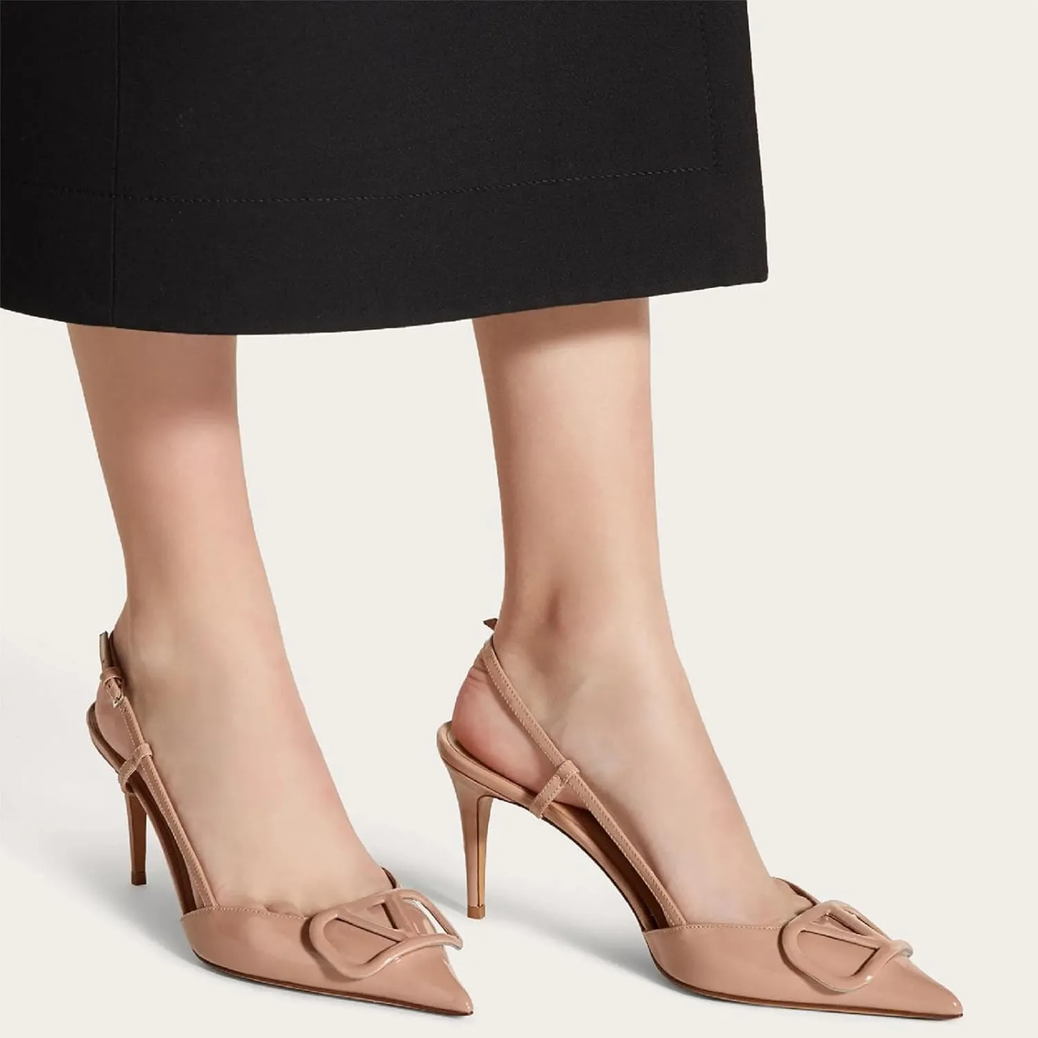 Women Heeled Slingback Sandals Closed Pointed Toe Stiletto High Heels Patent Leather Pumps Slip-On Backless Evening Prom Party Dress Shoes