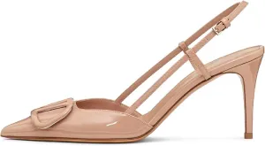 Women Heeled Slingback Sandals Closed Pointed Toe Stiletto High Heels Patent Leather Pumps Slip-On Backless Evening Prom Party Dress Shoes