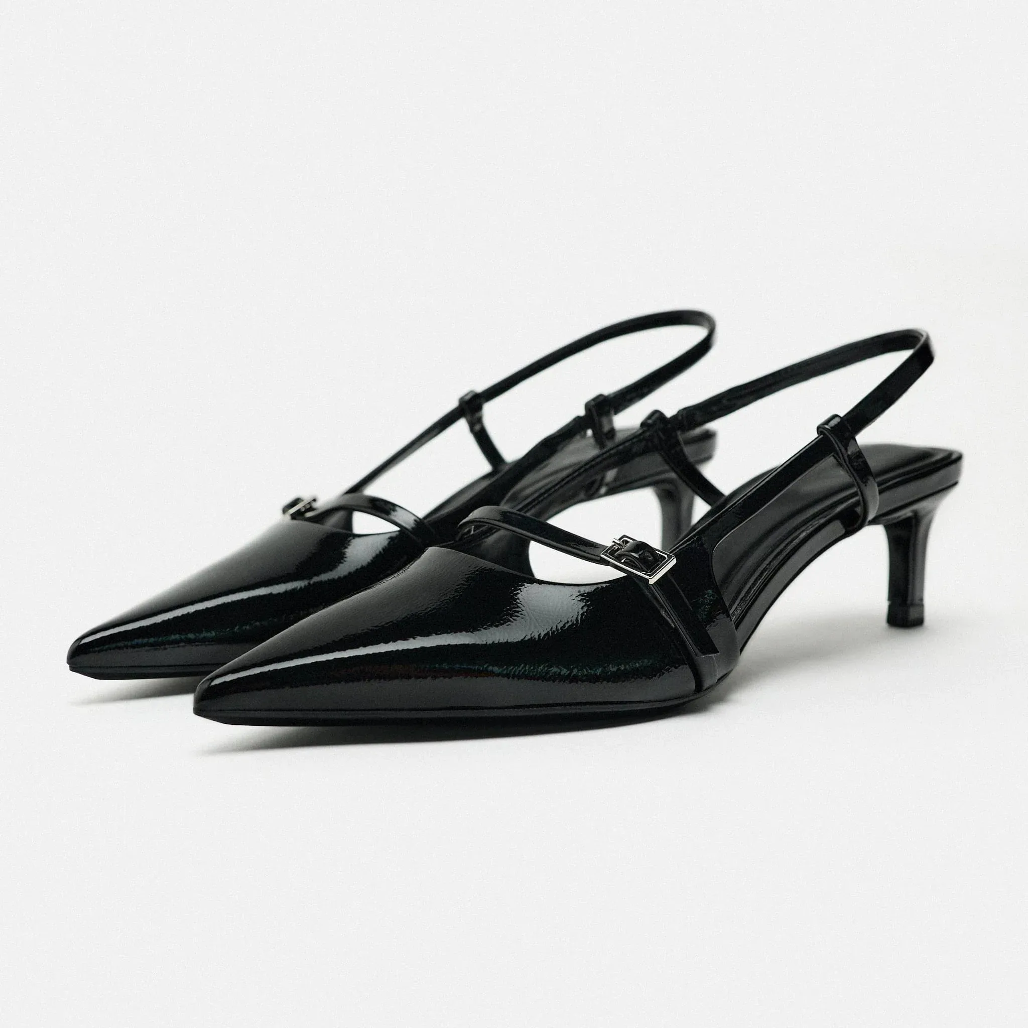 Women Pointed Toe Ankle Strap Mid Heel Shoes