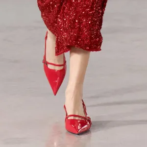 Women Pointed Toe Ankle Strap Mid Heel Shoes