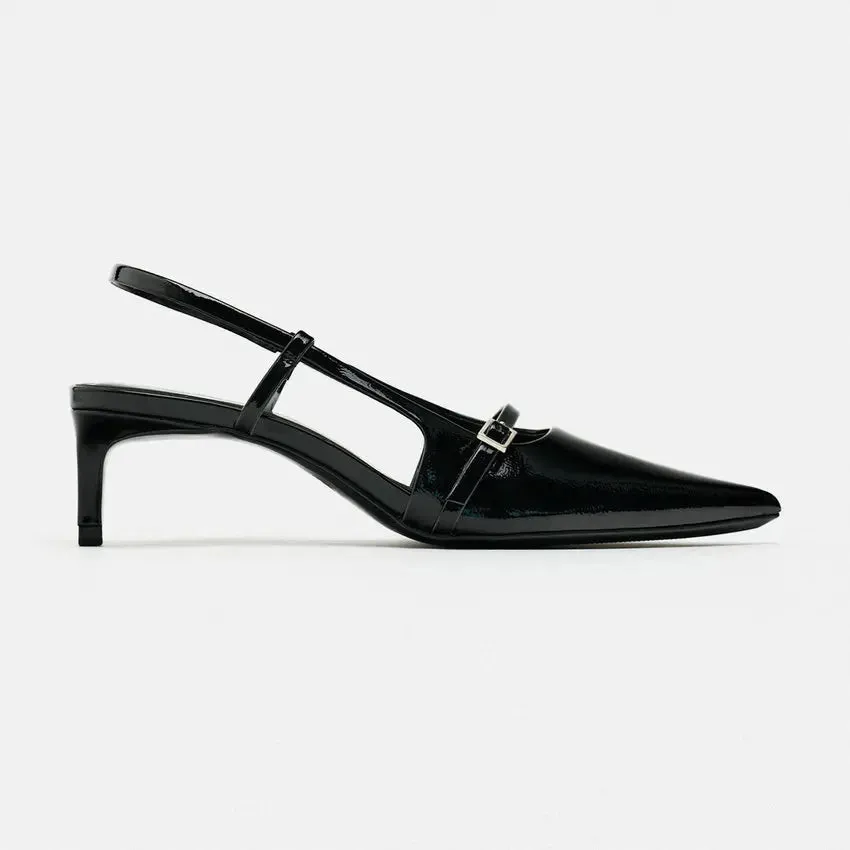 Women Pointed Toe Ankle Strap Mid Heel Shoes