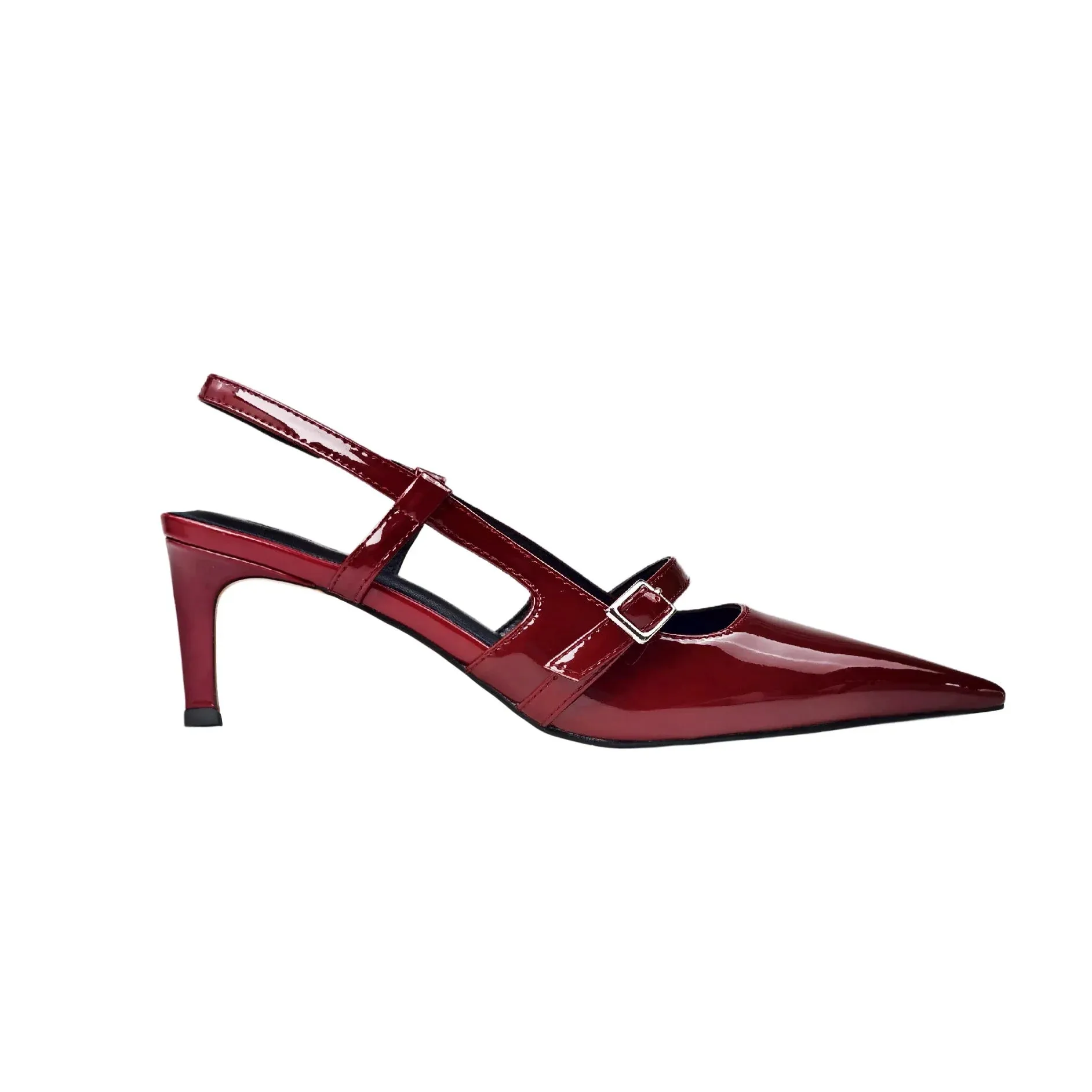 Women Pointed Toe Ankle Strap Mid Heel Shoes