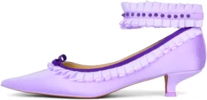 Women Pointed Toe Kitten Heel Bow Pumps Satin Ankle Strap Dress Shoes Lace Ruffles Cute 1 inch Low Kitten Heels Satin Wedding Bridal Dress Low Heels Two Tone Elegant Comfy 4-11 M US