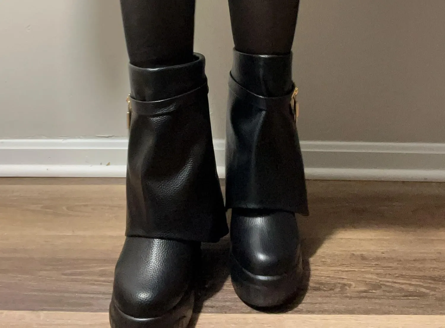 Women Round Toe Wedge Heel Fold Over Mid-calf Pull On Boots