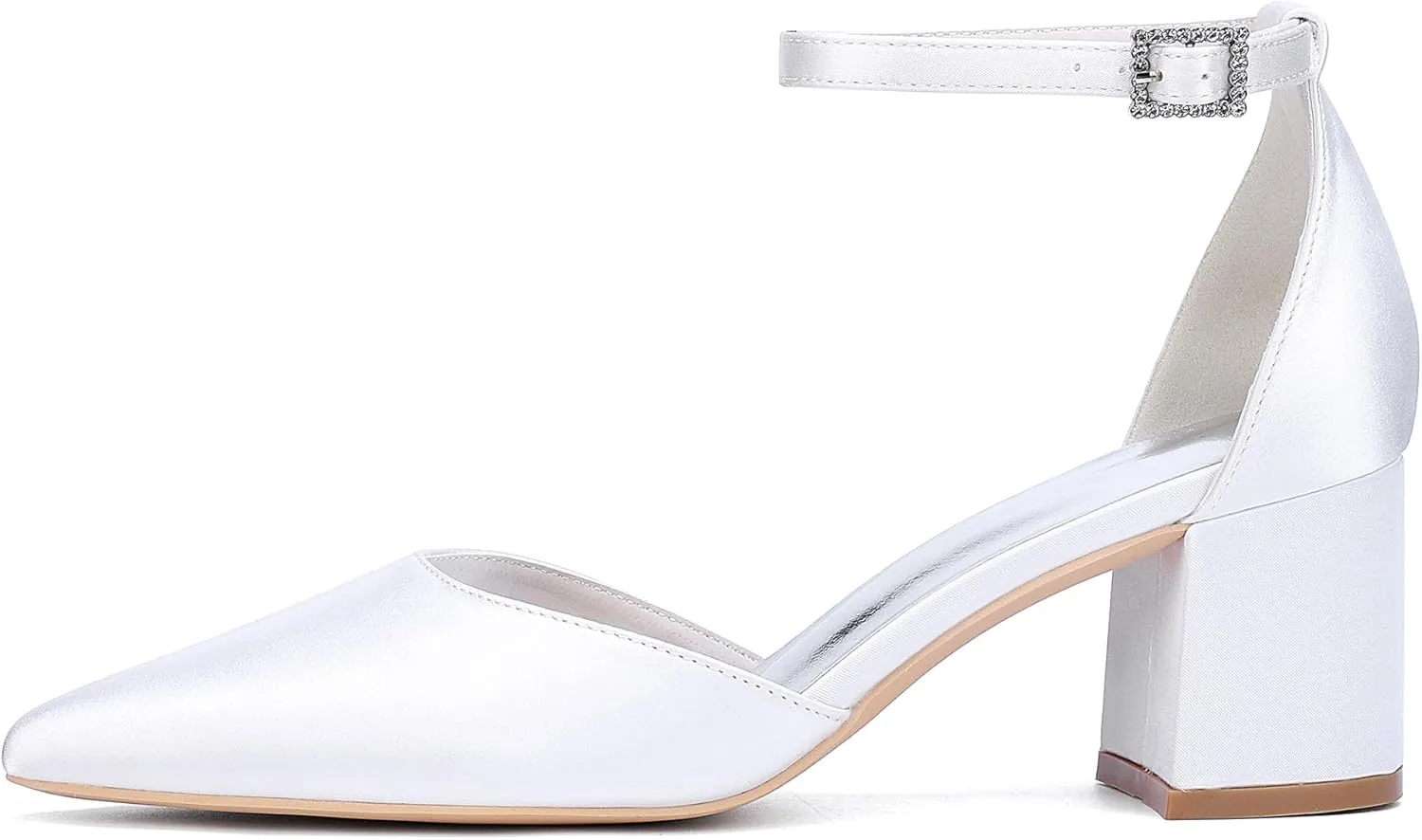 Women's Block Heels Satin Bridal Wedding Shoes CG2102-01 Pointed Toe Ankle Strap Court Shoes 2.36in/6cm