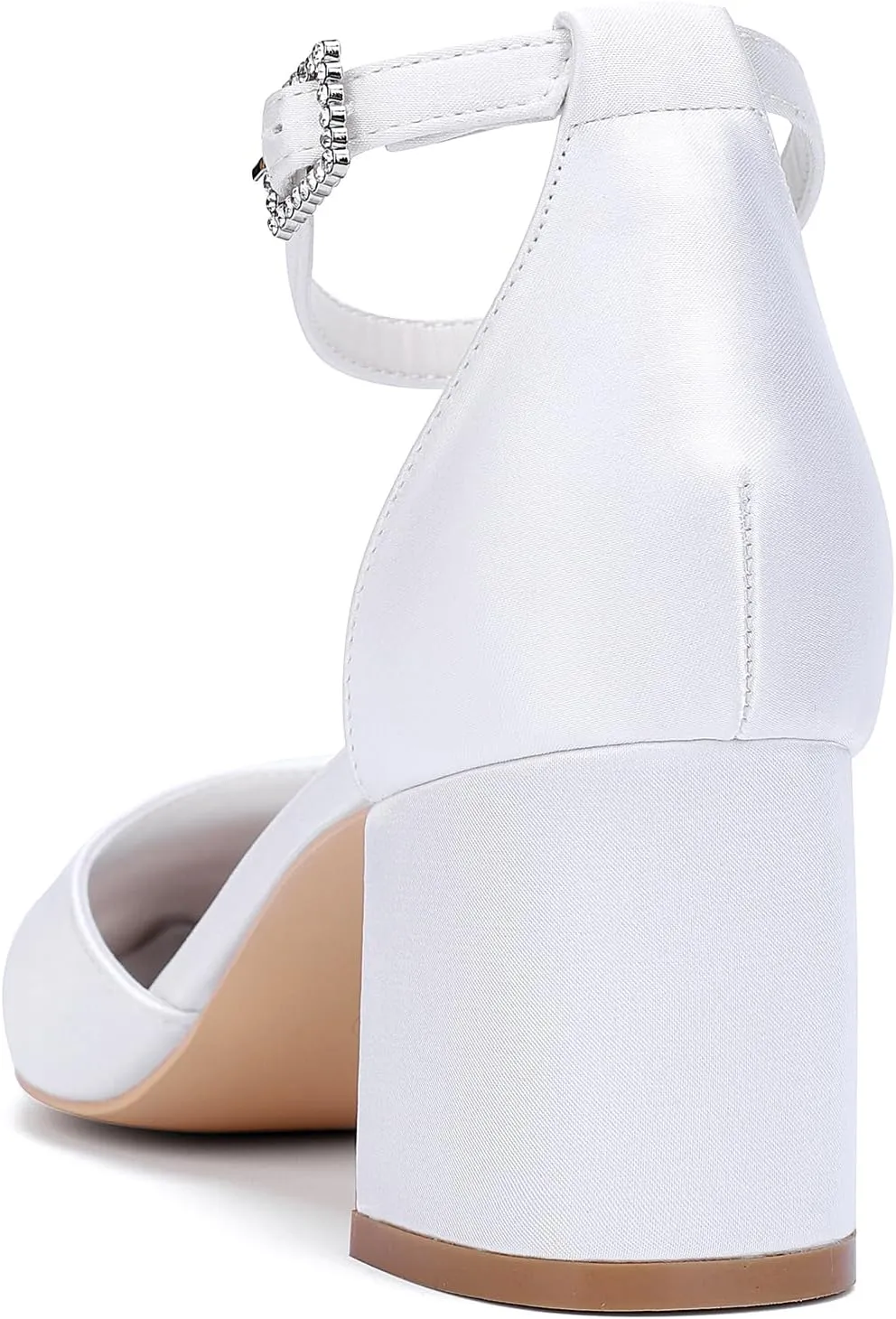 Women's Block Heels Satin Bridal Wedding Shoes CG2102-01 Pointed Toe Ankle Strap Court Shoes 2.36in/6cm