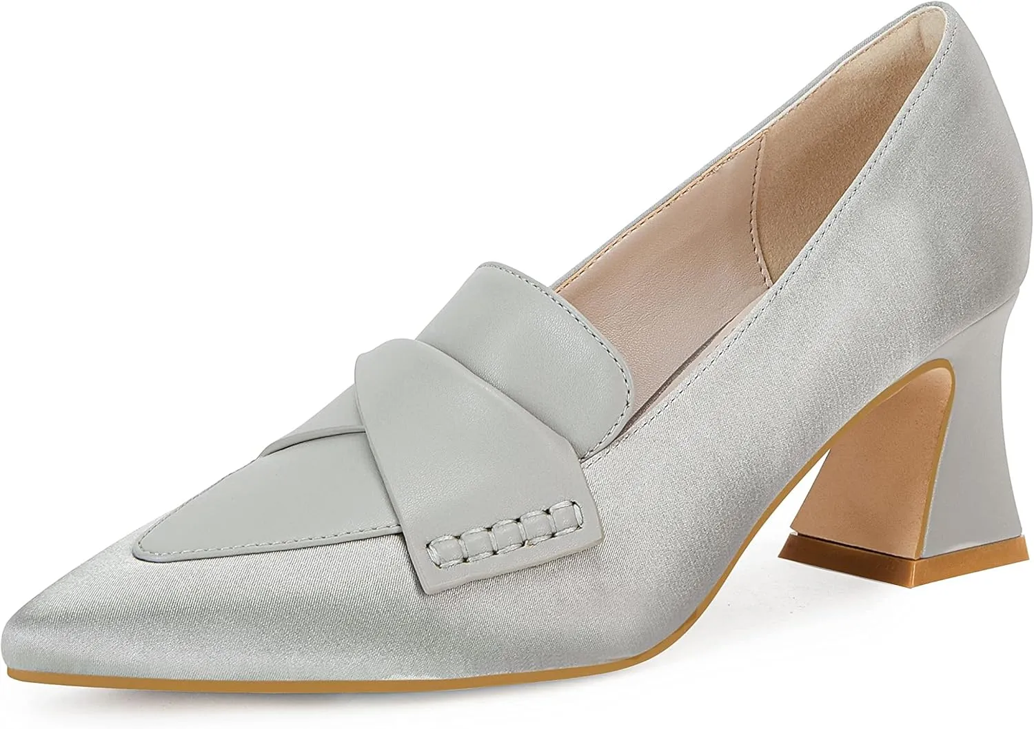Women's Chunky Block Low Heels Pumps Stitching Retro Work Office Dress Shoes