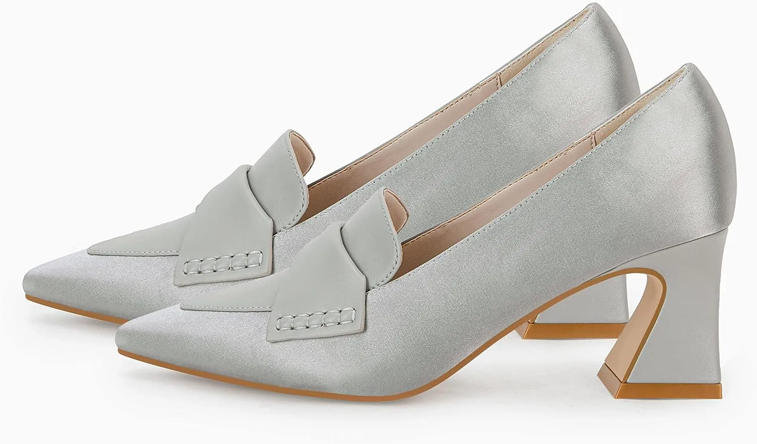 Women's Chunky Block Low Heels Pumps Stitching Retro Work Office Dress Shoes