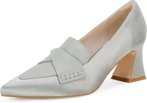 Women's Chunky Block Low Heels Pumps Stitching Retro Work Office Dress Shoes