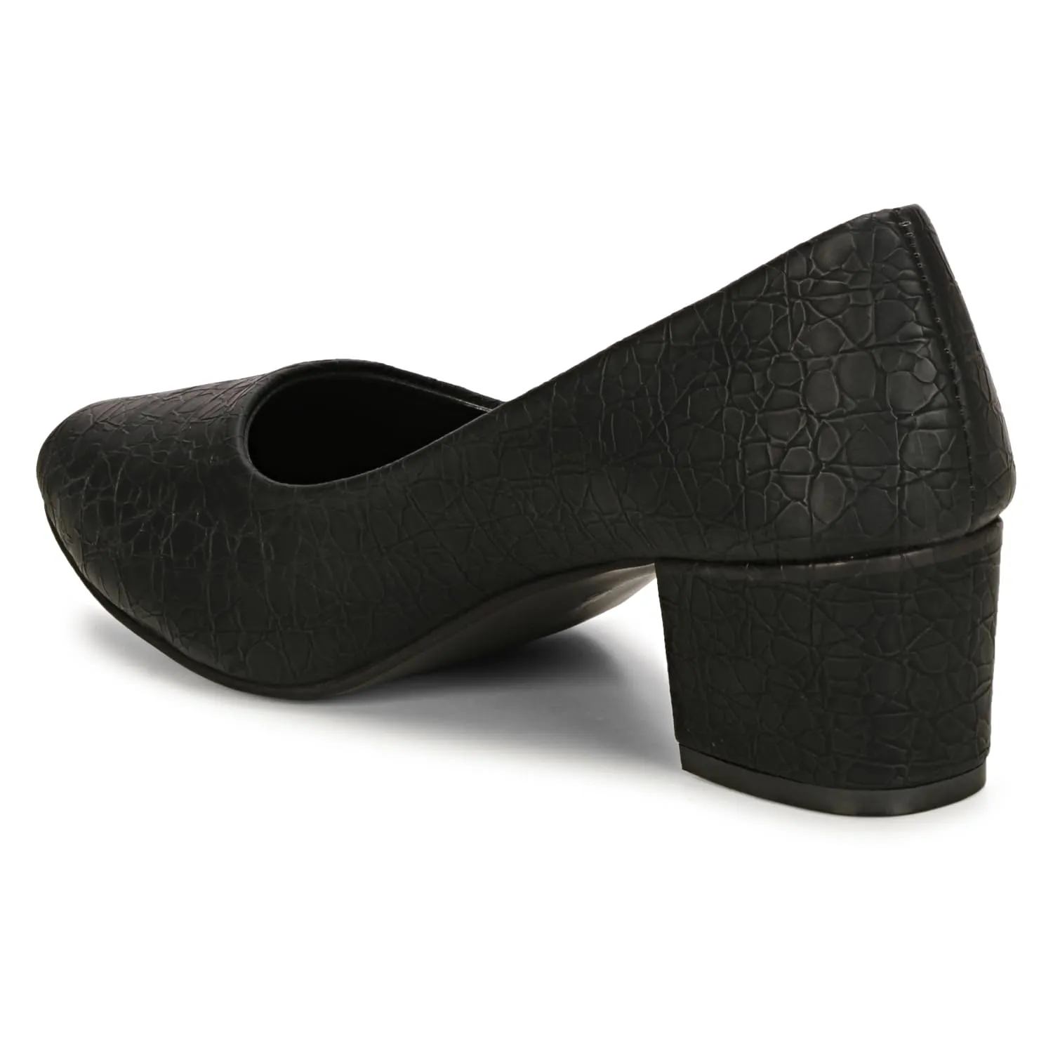Women's Chunky Low Block Heel Pumps Shoes | Synthetic Textured Pointed Toe Dress Shoes | Closed Toe, Slip On Comfortable 2-Inch Heel for Office, Casual, and Party Wear (10, Black)