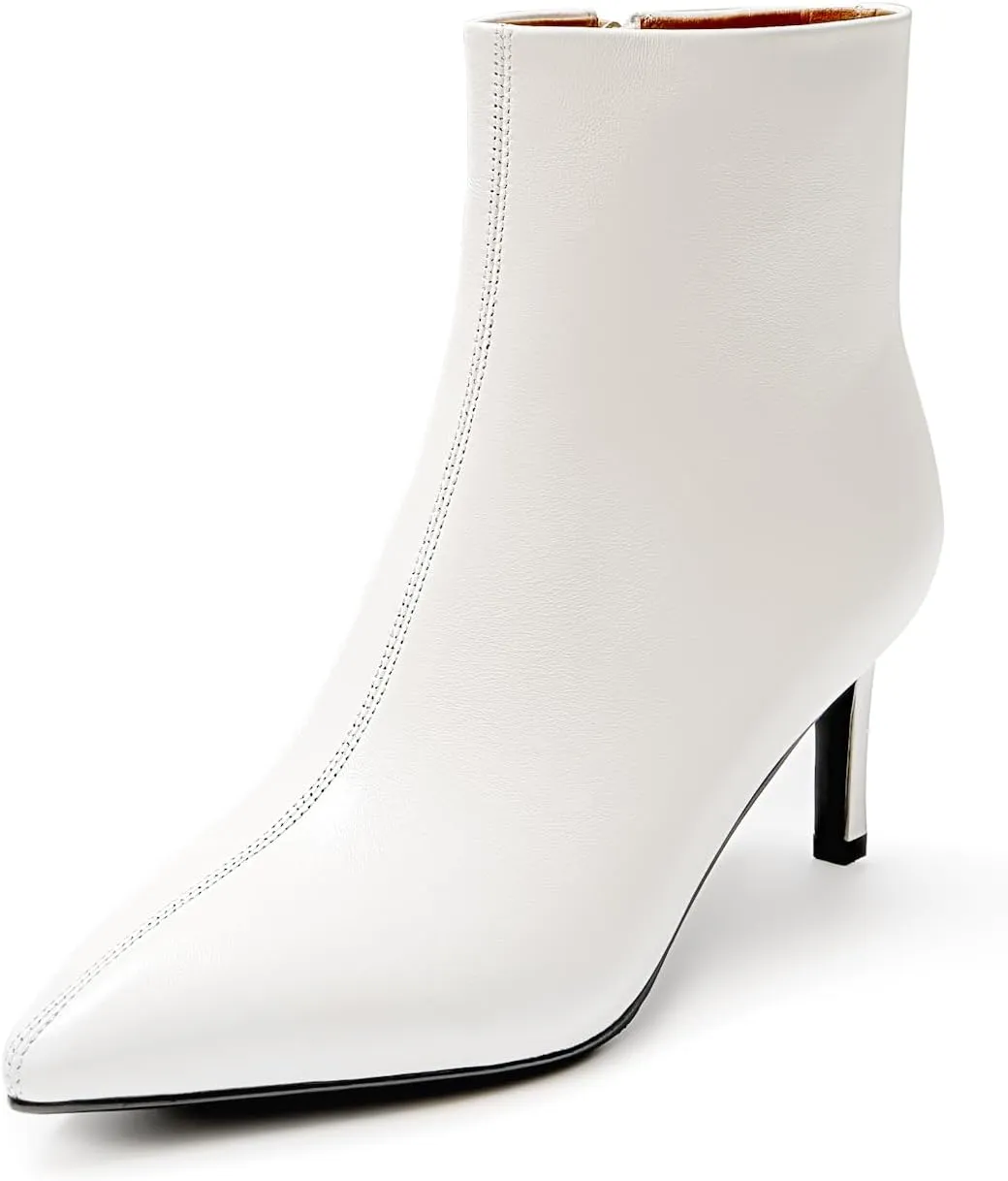 Women's Classic Pointed Toe Heels Leather Ankle Boots