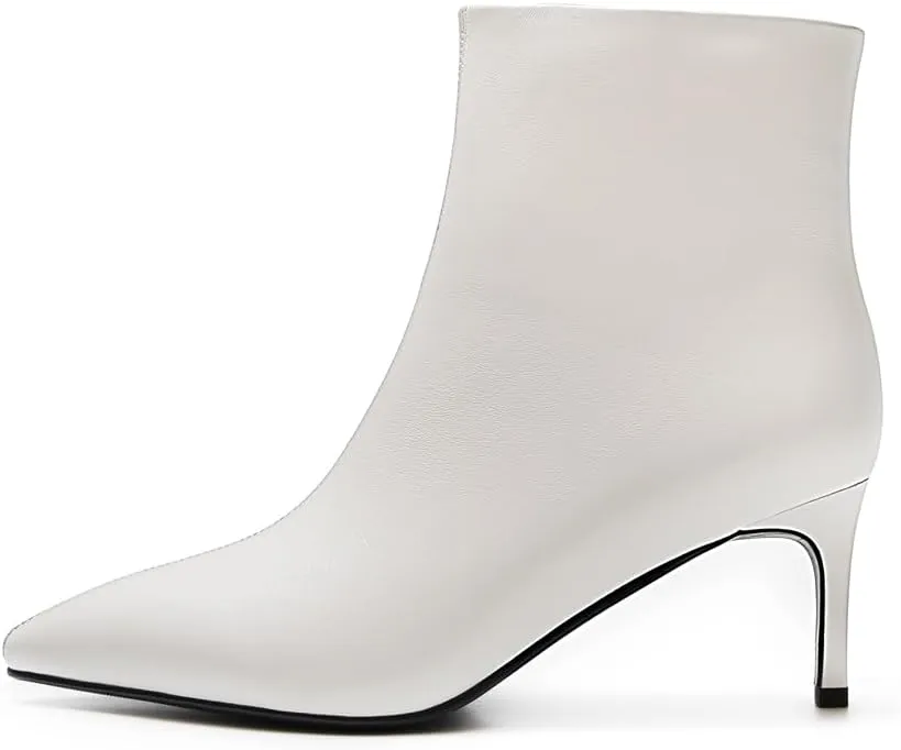 Women's Classic Pointed Toe Heels Leather Ankle Boots