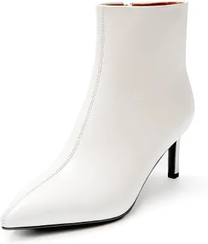 Women's Classic Pointed Toe Heels Leather Ankle Boots